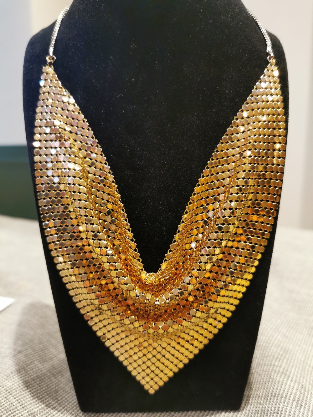 (SOLD) Gold Mesh Statement Necklace - Elegant Layered Bib Necklace